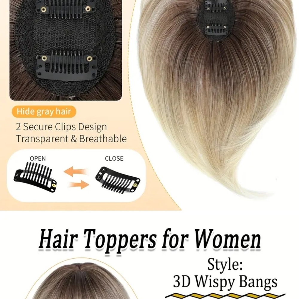 3D Wispy Bangs Hair Topper for Women - Brown and Blonde